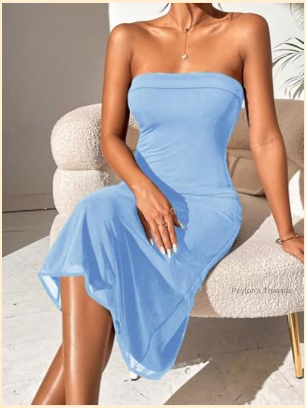 Strapless Midi Dress Tube Top Off Shoulder Sleeveless Fitted Cocktail Party - Picture 3 of 7